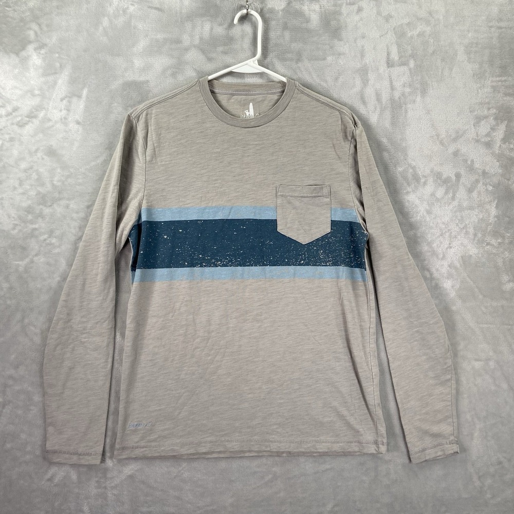 Johnnie-O Shirt Mens Small Long Sleeve Pocket Tee Crew Neck Striped Gray Casual